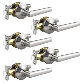 GOBEKOR 5 Pack Satin Nickel Passage Door Handles Interior Door Handles for Hallway & Closet Keyless Passage Door Levers Heavy Duty Door Handles Indoor