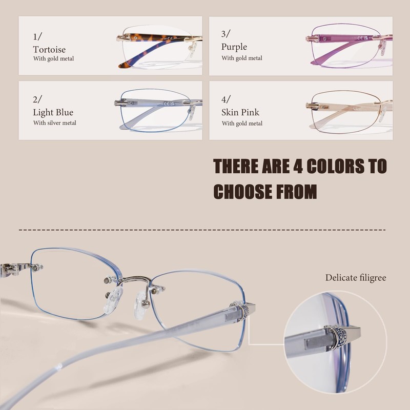 ZESAKER Rimless Bifocal Reading Glasses for Women Frameless Blue Light