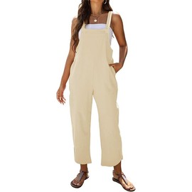 AMEBELLE Women's Sleeveless Cotton Linen Overalls Rompers Baggy Wide Leg Jumpsuits(1450-Beige-M)