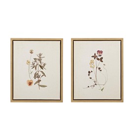 MARTHA STEWART French Herbarium Wall Art Living Room Decor - Floral Framed Linen Canvas, Home Accent Country Bathroom Decoration, Ready to Hang Painting for Bedroom, 17.84" X 21.84", Multi