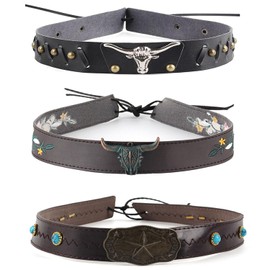 3 Pieces Cowboy Hat Headband, Western Beads Hat Band, Headdress Bands, Adjustable Cord, for Headwear Decoration, Suitable for Most Headdresses, Clothing Accessories, Black, Brown, M