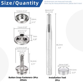 Glarks 62Pcs Canvas Snap Button Kit Stainless Steel Marine Grade Canvas and Upholstery Boat Cover Snap Button Fastener Kit with 2Pcs Setting Tool (20 Sets) - Black