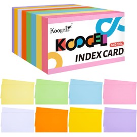 Koogel Pack of 640 Blank Index Cards, Flashcards, Presentation Cards, 8 Colours, Assorted Colours, Rectangular, 12.5 x 7.5 cm for Playing Cards, Office, School, Presentation, Lecture