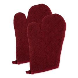 DII Basic Terry Collection 100% Cotton Quilted, Oven Mitt, Wine, 2 Piece