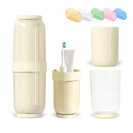 Sekonow Toothbrush Travel Case 4 Cups Inside - Family Travel Toothbrush Holder with Cover and Vent Holes, Toothbrush Case with 5 Toothbrush Covers for Toothbrush Toothpaste (Yellow)