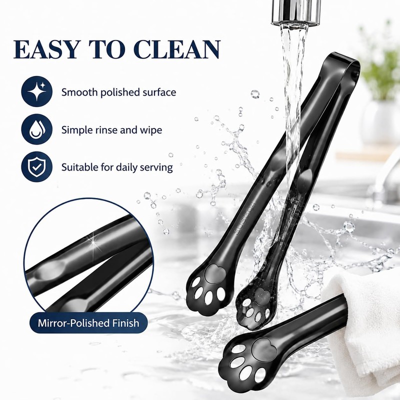 Black Cat Paw Food Tongs 4 Pack, 304 Stainless Steel,