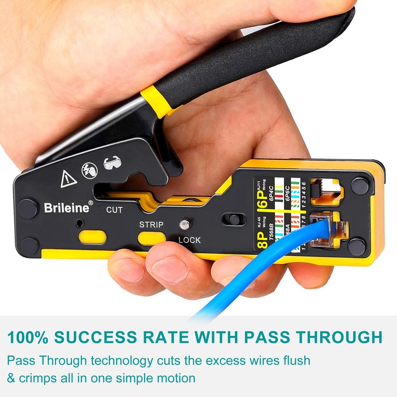 Brileine RJ45 Crimp Tool Pass Through Crimper for RJ45 Connectors
