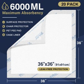 AAY Heavy Duty Chucks Pads 36"x36"Disposable Bed Pads(20 Count) for Incontinence Adult, 7-Layer Ultra Absorbent, Leakproof, Breathable & Comfortable for Adults, Babies and Pets