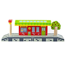 Bigjigs Rail Village Station - Station for Wooden Train Set, Quality Bigjigs Train Accessories for Pretend Play & Role Play, Bigjigs Train Toys