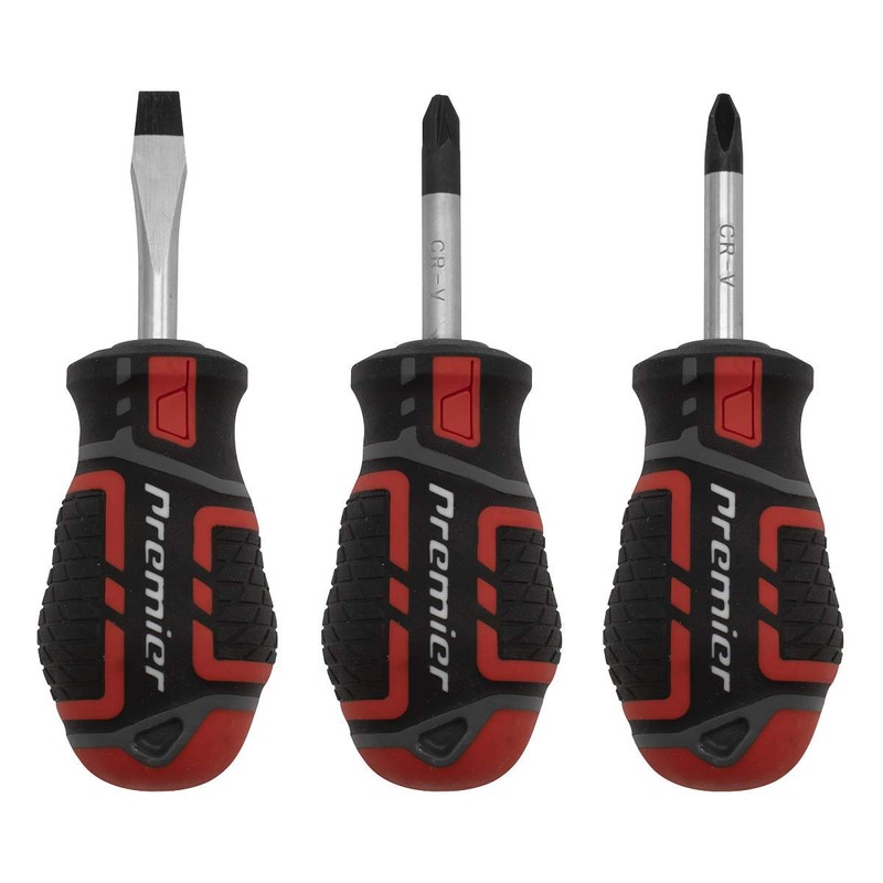 Sealey 3pc GripMAX® Stubby Screwdriver Set - Red - AK4328
