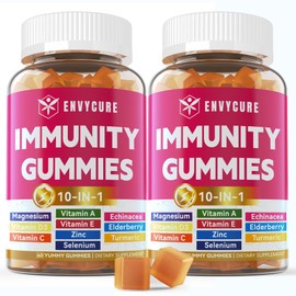 10-in-1 Immune Support Gummies with Echinacea 1200mg, Elderberry 400mg, Vitamins A C E Selenium, Turmeric, Magnesium Zinc & Vitamin D3 5000IU for Immune Boosters, Cellular Health & Bone Strong, 120cts