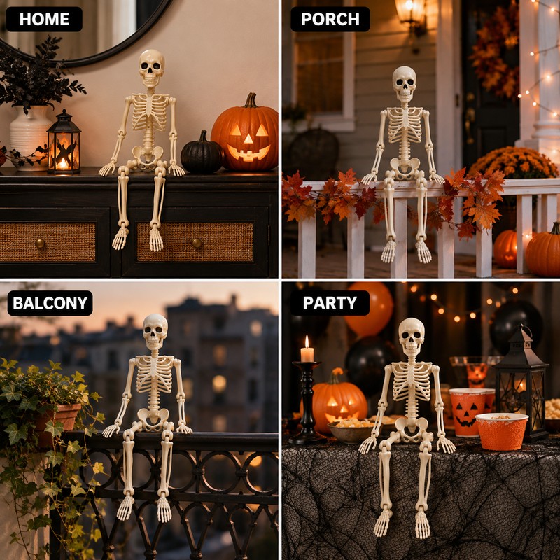 2 Pcs Posable Halloween Skeleton for Spooky Decorating – 15.7-Inch