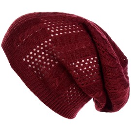 BYOS Women's Airy Cutout Cable Lightweight Slouchy Crochet Knit Beanie Hat