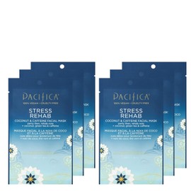 Pacifica Beauty Skin Rebind Coconut and Caffeine Facial Mask Skin Care Green Tea Puff and Redness Help Sheet Face Care All Skin Types Vegan (6 Sheets) 1 Count / 퍼시피카 뷰티 스킨 리바인드 코코넛 및 카페인 페이셜 마스크 스킨케어 녹차 퍼프와 발적에 도움 시트 페이스 케어 모든 피부 타입 비건(6매) 1 Count