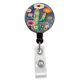 Painted Cactus Retractable ID Card Badge Holder with Alligator Clip, Name Nurse Decorative Badge Reel Clip on Card Holders