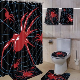 Nuanchu 6 Pcs Bathroom Sets with Shower Curtain and Rugs Bathroom Decor and Accessories Shower Curtain Set with 12 Hooks (Red Spider)