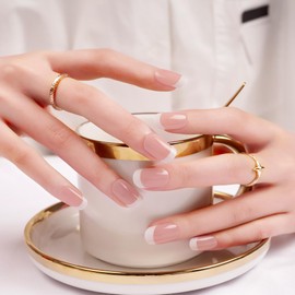 Danni & Toni Semi-Cured Gel Nail Strips (Happy-Go-Lucky) Spring Semi-Cured Nail Strip, French Gel Nail Stickers, White Pink French Nail Wraps, 28 Stickers