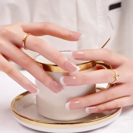 Danni & Toni Semi-Cured Gel Nail Strips (Happy-Go-Lucky) Spring Semi-Cured Nail Strip, French Gel Nail Stickers, White Pink French Nail Wraps, 28 Stickers