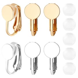 Beebeecraft 1 Box 24Pcs Silver Earring Converter Gold Earring Clip Back 18K Gold & 925 Sterling Silver Plated Round Flat Back Tray with Ear Pads Non Pierced Earring Findings for Jewelry Making Craft