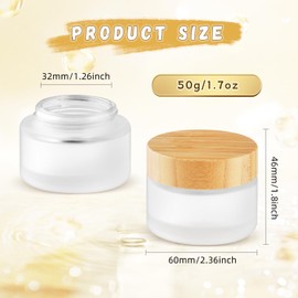 BOSMIOW 4 PCS 50g/1.7oz Frosted Glass Cream Jars,Empty Round Cosmetic Containers with Bamboo Lids,Leak Proof Makeup Bottles for Lotion,Ointment,Moisturizer,Gel,Mud Mask