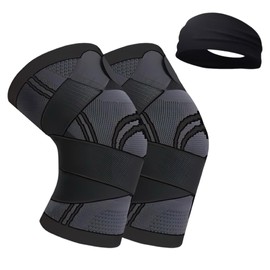 Knee Supporters, Set of 2 + Hair Band, For Sports, Injury Prevention, Breathable, Stretchable, Running, Unisex, Black, Adjustable, Compression Belt, For Sports, Anti-Slip, Breathable, Heat Retention