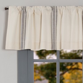 Piper Classics Market Place Grain Sack Stripe Valance Curtain, 16" L x 72" W, Farmhouse Décor Grey & Cream