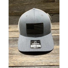 Richardson USA Flag Grey Leather Patch Richardson Trucker Hat