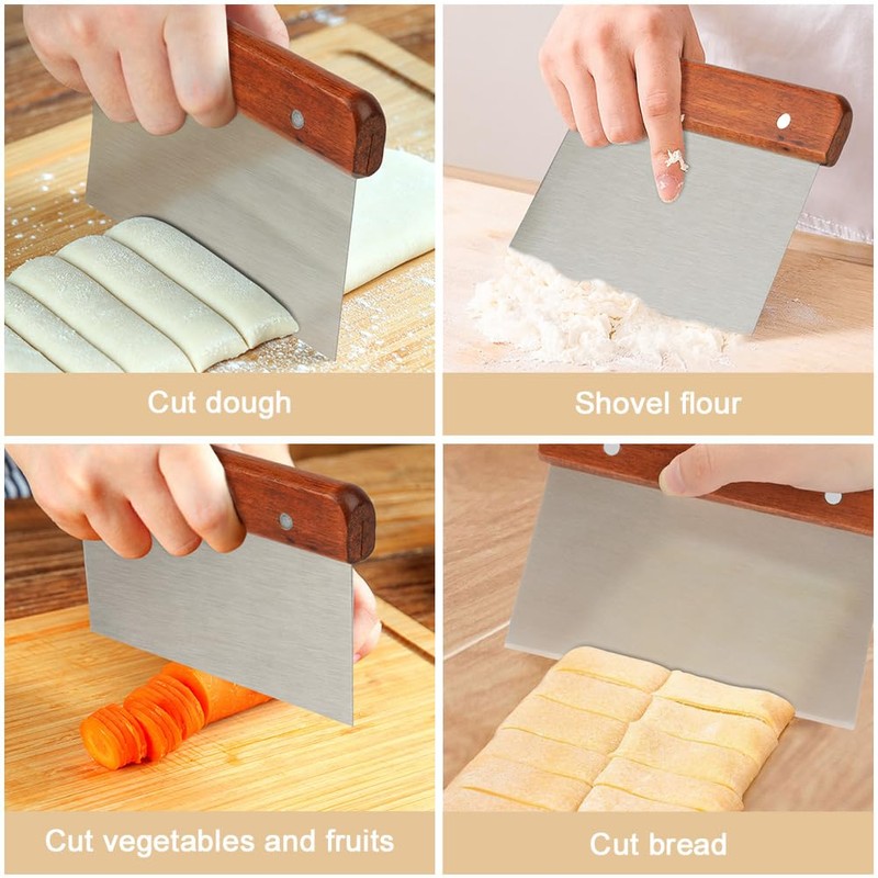 Vicloon Dough Scraper Cutter, 2 Pcs Stainless Steel Dough Scraper