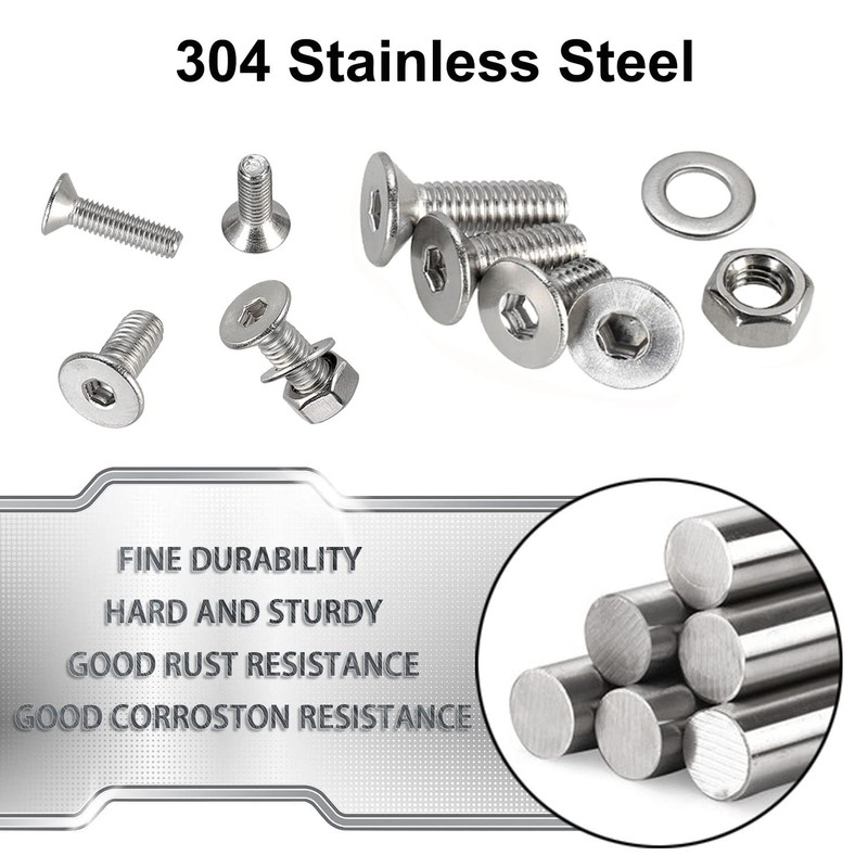 FandWay 900Pcs M2 M2.5 M3 Hex Socket Countersunk Screws,304 Stainless