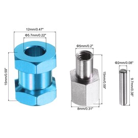 QUARKZMAN 8 Stück 12mm Radnabenadapter Kombinierer Kupplung, Aluminium 15mm Verlängerung mit Mutternverschluss für 1/10 RC Crawler Auto Teile, Blau