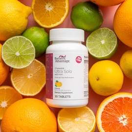 Bariatric Advantage Chewable Ultra Solo with Iron Daily Multivitamin for Gastric Bypass Surgery and Sleeve Gastrectomy Patients, Includes Vitamin B12, C, D, K, Thiamin and Copper - Citrus, 30 Count