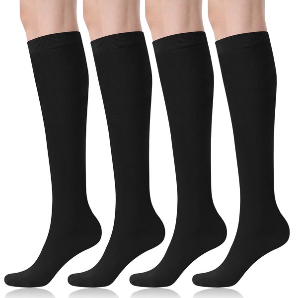 FITRELL 4 Pack Women's Knee High Socks Outdoor Sport Athletic Socks Casual Stripe Tube Socks, Black