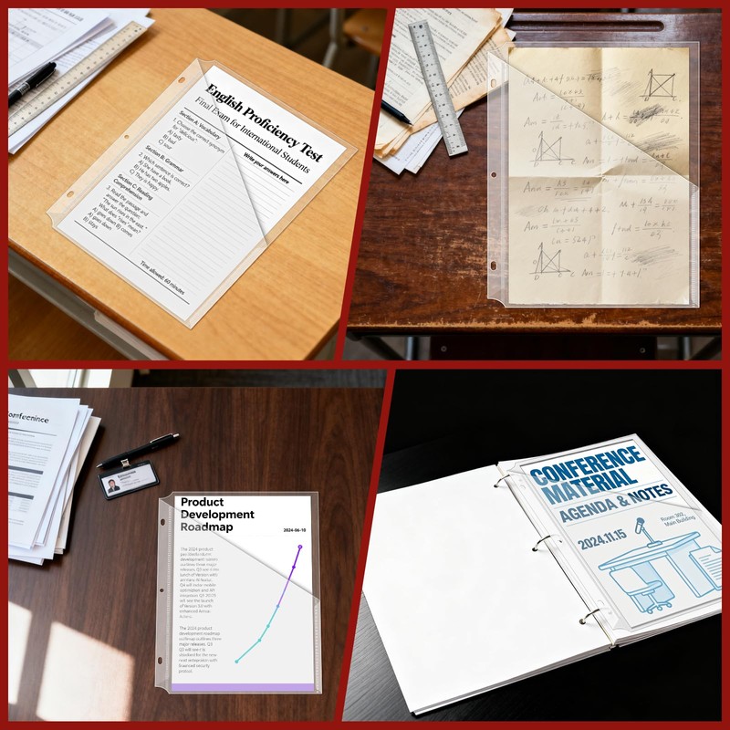 Fyess 15Pack 3 Hole Punch Clear Plastic Document Folders,Organized Up
