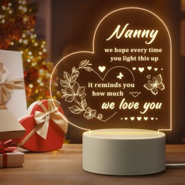 Pandasch Nanny Gifts, Nanny Mothers Day Birthday Gifts from Grandchildren - Acrylic Engraved Night Light Presents for Mother's Day Birthday Christmas, Unique LED Bedside Lamp