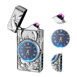 TIKIUKI Gifts for Him Electric Lighters USB Type C Rechargeable Electronic Lighter Windproof Plasma Lighter with Safety Switch,Gifts for Men (Silver)