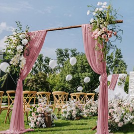 DeZerlor Dusty Rose Wedding Arch Draping Fabric 29" x 6.5 Yards Sheer Pink Backdrop Curtains 20 Ft Chiffon Drapery for Wedding Ceremony Party Ceiling Garden Spring Outdoor Events Decor
