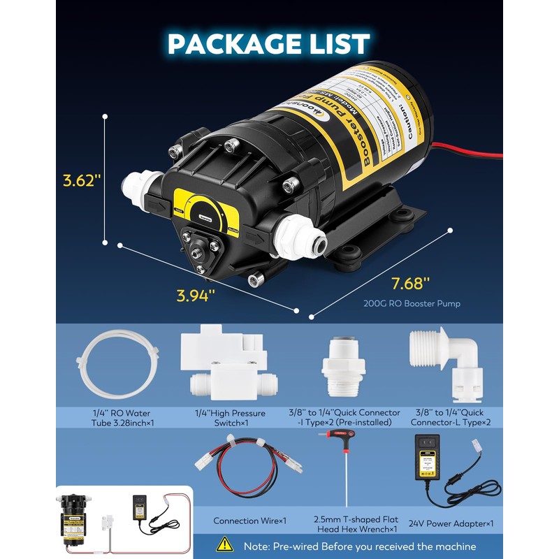 Moonshan 200GPD Booster Pump for RO System Complete Kit Suitable