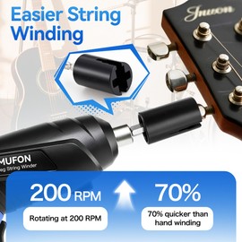200RPM Electric String Winder,Rechargeable Automatic Guitar Winding Tuner for Stringed Instrument,Guitar Tool Set with LED Light,String Cutter,Bridge Pin Puller,10 Screwdriver Bits,6 Guitar Picks