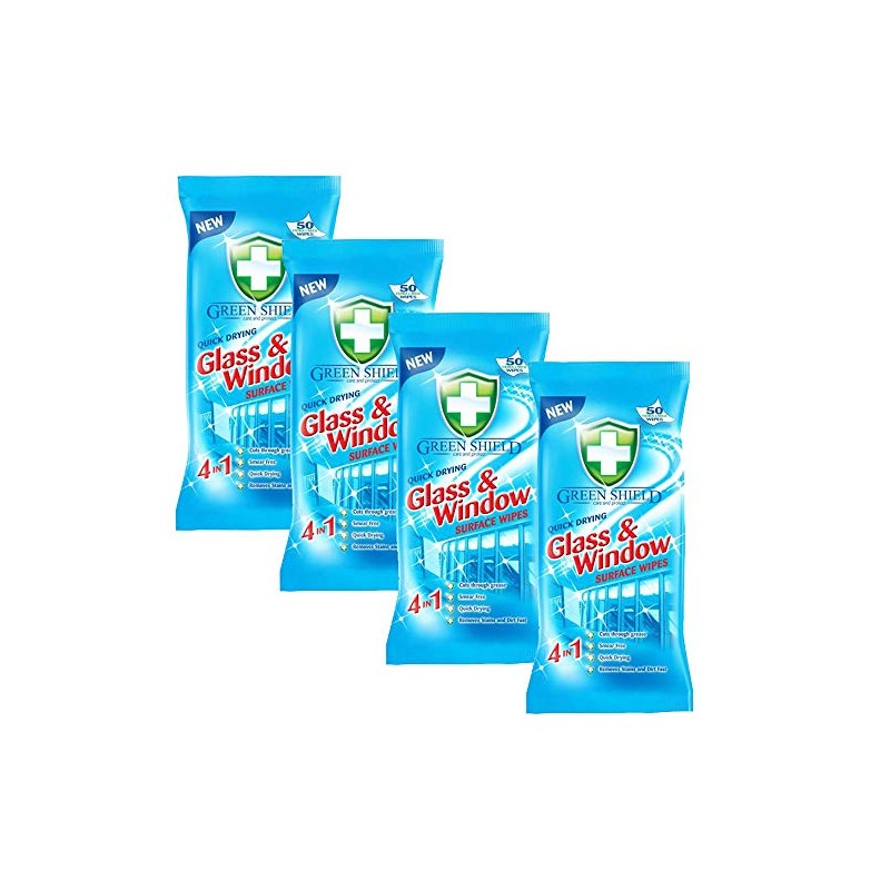 Green Shield Glass and Window Surface Wipes 4 Packs of