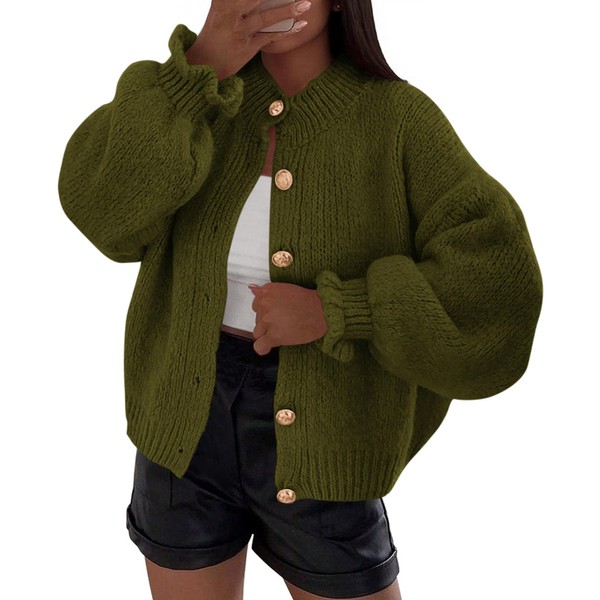 PRETTYGARDEN Womens Cropped Cardigans Trendy 2025 Ruffle Open Front Chunky