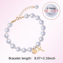 First Communion Bracelet Gifts for Christian Religious Gifts for Ddaughter Granddaughter Christmas Birthday Gifts for Catholic Baptism Gifts for Niece Sister Women L Initial Cross Pearl Bracelet