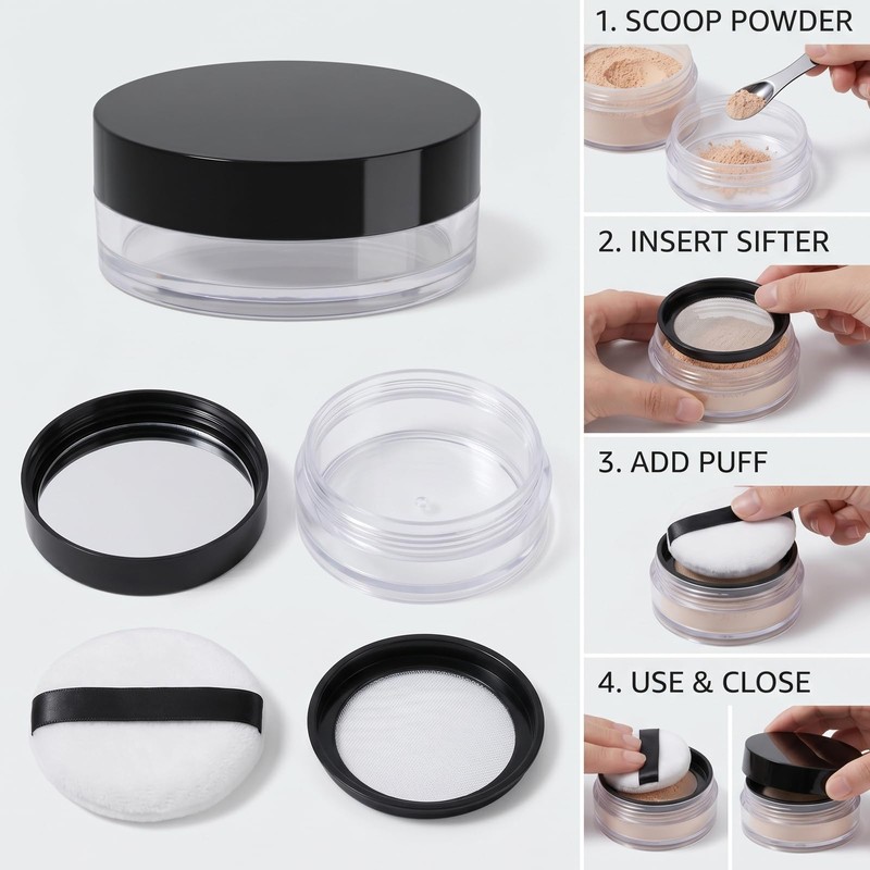 1 Pcs 10g(0.33 oz) Loose Powder Containers, No Leaks Empty