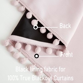 Pink Blackout-Curtains for Bedroom Pom Pom Thermal Insulated 100% Full Blackout Curtain Panels for Girls Baby Nursery Room 84 inch Energy Efficient Window Drapes for Kids 52" w x2 Panels Rod Pocket