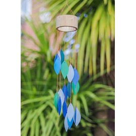 Turquoise Glass Wind Chime Recycled Glass and Bamboo Driftwood Garden Chime Hanging Outdoors Indoors Multicoloured Fairtrade Eco Friendly Handmade Fairtrade