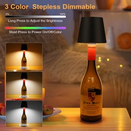 DUSKTEC Wireless Wine Bottle Lampshade, 8 RGB Light Modes, Light Temperature 3000-6500K, Rechargeable Touch Wine Bottle Lamp, Portable Wireless Wine Bottle Lamp, Bar Lights, Party, Gift (Black, 2PCS)