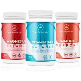 TRUE PROTOCOLS - Immune Protocol+ (3 Items) - Immune Support (90 Caps), Vitamin D-K2 Balance (120 Caps) & Magnesium Balance (120 Caps) - Bioavailable Capsules For Optimal Immune System Support, Bone, Cardiovascular & Overall Health - Immune System Booste