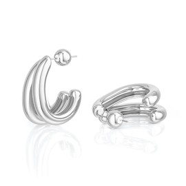 Tewiky Chunky Creolen für Damen – 14K vergoldete dreifache goldene Ohrringe, hypoallergen, trendiger klobiger Schmuck, Geschenkidee SL3C