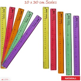 NatVivid 30cm Colourful Rulers Pack, Multipack, Pack of 10, Flexible Coloured Plastic Rulers with Inches and Centimeters, 12 Inches Geometric Rulers for Student School, iZOFAX Black Ball Pen