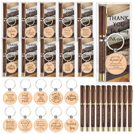 Dispowreath 10 Sets Christmas Team Appreciation Gifts 10 Ballpoint Pens with 10 Thank You Keychains 10 Cards DSP Employee Appreciation Gift for Volunteer Coworker Office Medical Assistant(Brown)