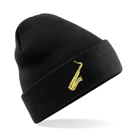 HiViz Kings Saxophone Embroidered Beanie Hat, Perfect Accessory for Musicians (UK, Alpha, One Size, Black)